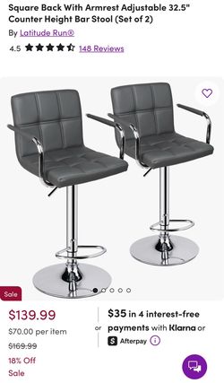 Square Back With Armrest Adjustable 32.5" Counter Height Bar Stool