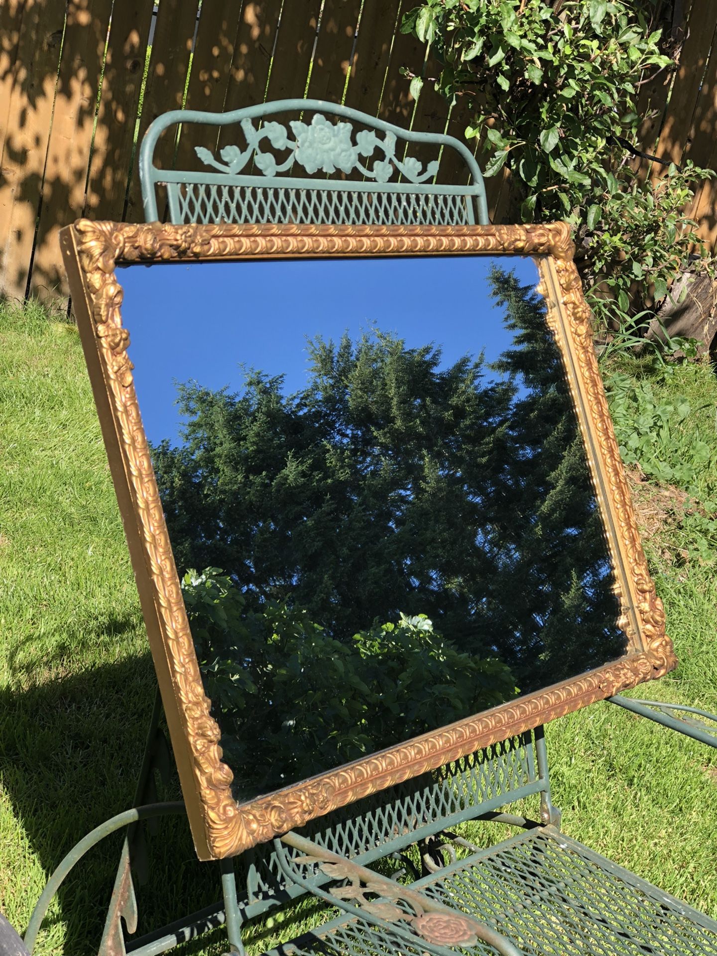 VINTAGE 1960c SYROCO GOLD FLORAL MIRROR 31” X 22”
