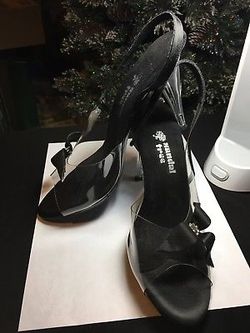 Vintage 80's CLEAR & BLACK High Heel Shoes with Rhinestones 8 1/2 NEVER USED