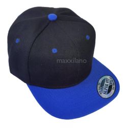 LOGA Black  Blue Blank Plain Polyester Snapback Hat Plastic Snap Flat Visor High Crown