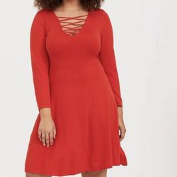 Torrid Red LS Sweaters Dress 1x Nwt