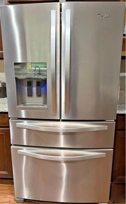 French door Whirlpool refrigerator.