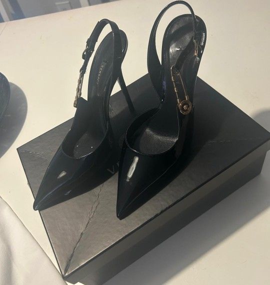 Versace black heels, size 8 1/2.