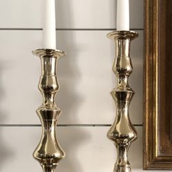 Large 11-1/4” Unique Pair of Vintage Brass Candlesticks Candle Holders S. K. Brass World India