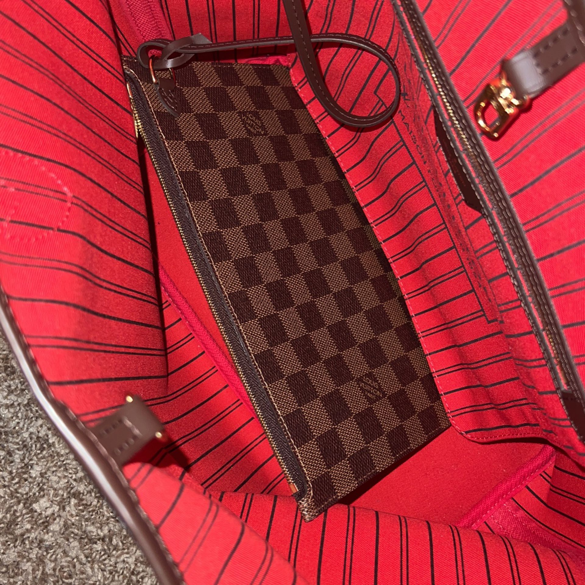 Louis Vuitton Damier Ebene Neverfull mm with Red Interior