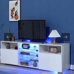 TV STAND WHITE T.V STAND HIGH GLOSS WITH LED LIGHT 63*14*21