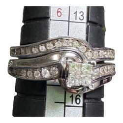 Forever Bride Women's 1/3 CTTW Princess cut and Round Diamond Sterling Silver 7