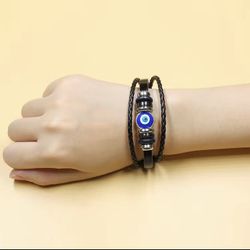 Vintage Unisex Leather Evil Eye Bracelet