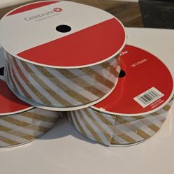 Gold and white wired jumbo ribbon 3 rolls