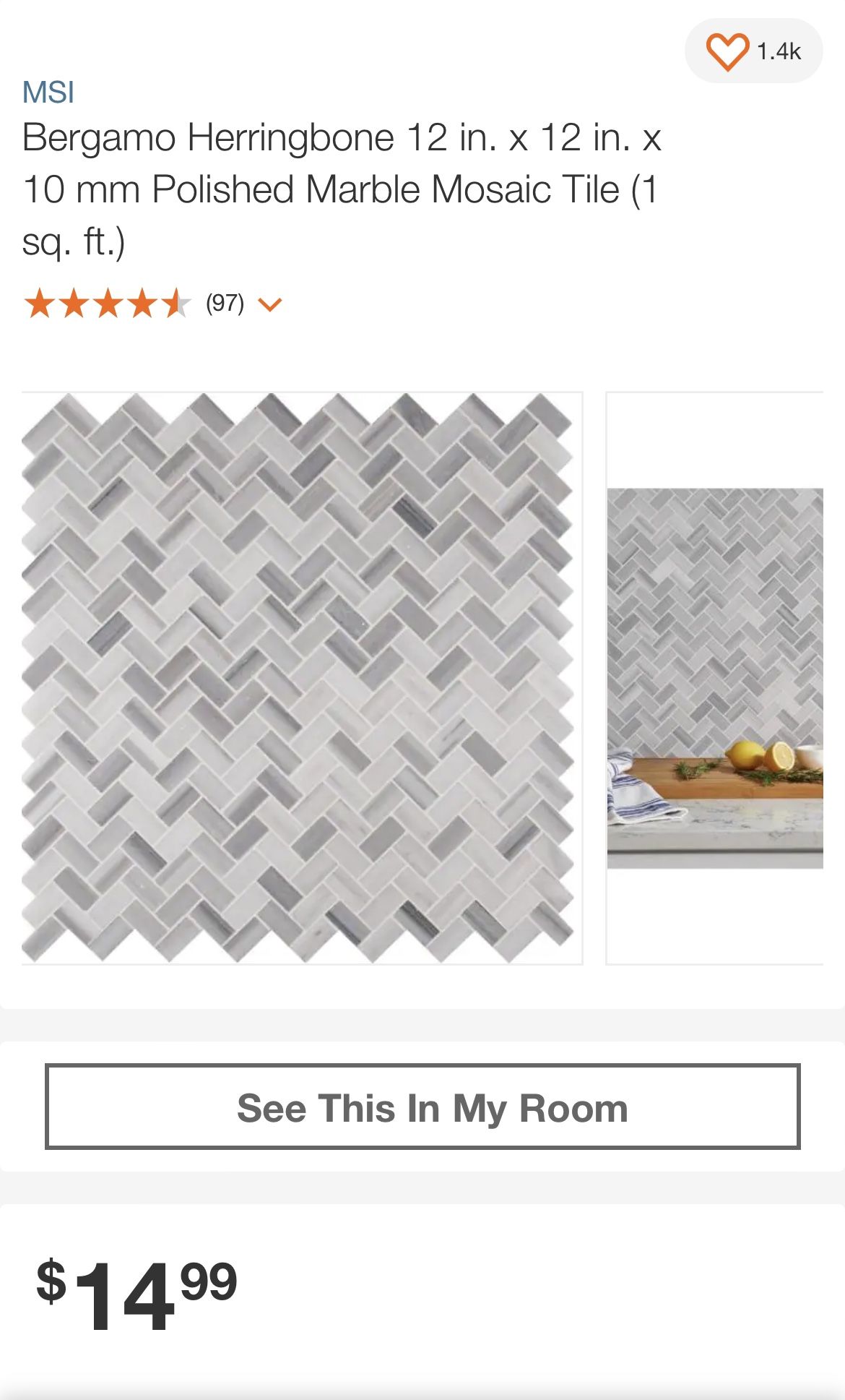 12X12 Sheets of Herringbone Polished Mosaic Tile