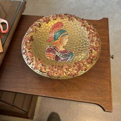 Mosaic Pedestal Plate Porcelain Handmade From Italy And Signed 