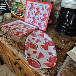 3 Melamine Serving Trays--Watermelons!