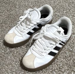 Adidas VL Court 3.0 Low Top Leather Sneakers White/Black Gum Sole US 7.5