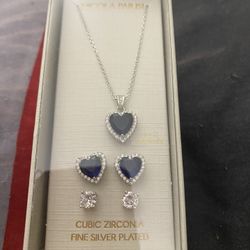 Real 925 sterling silver plated Blue sapphire Heart Pendant necklace 