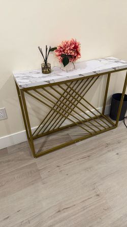 Feaux White Marble Console Entry Table