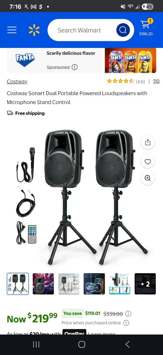 Costway Sonart Dual Portable Powered Loudspeakers with Microphone Stand Control.