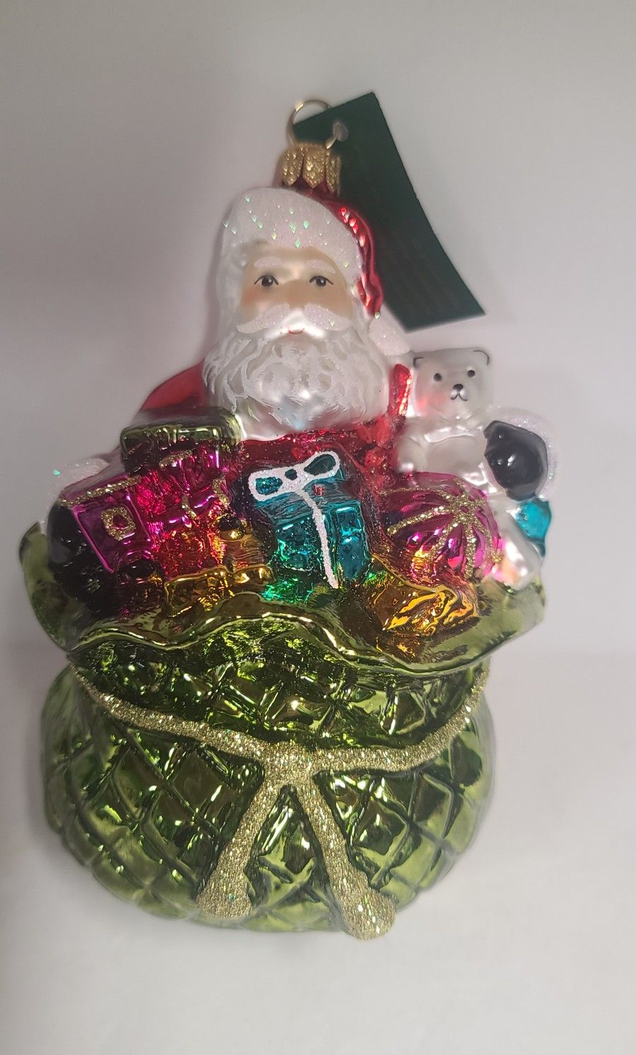 Beautiful Vintage Glassware Art Studio Poland Santa In Bag Of Gifts Ornament 
