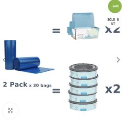 Ofty diaper refill bags compatible w/ diaper genie -siganture&platinum pails 60 bags new in box