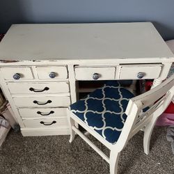 Gorgeous Redone White All Wood Desk And Chair