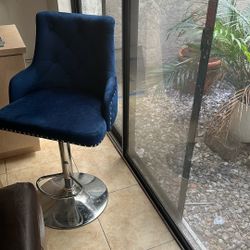 Blue Tufted Bar Stool