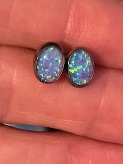 Vintage Black Opal Sterling Silver Stud Earrings
