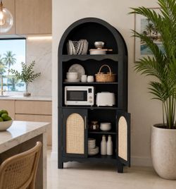 Rattan arched kitchen pantry, kitchen cabinet I-28