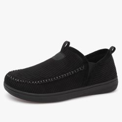 LeIsfIt Men's Slippers Wide Memory Foam House Shoes Moccasin Slip-On Cozy Loafer Slippers for Indoor & Outdoor