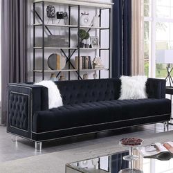 Black Sofa & Love Seat - Contemporary Black Sofa With Luxurious Tufted Velvet & Acrylic Ghost Legs