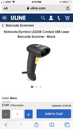 Motorola/Symbol LS2208 Corded USB Laser Barcode Scanner - Black