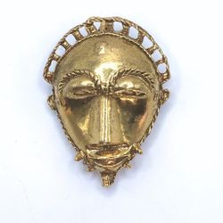 Vintage Africa Mask Tribal MMA 1994 Brooch Pendant Goldtone Museum Reproduction