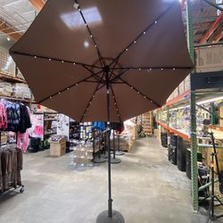NEW Chocolate Brown Color 9 FT Round Outdoor Market Solar LED Patio Umbrella with Base