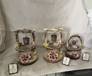 Vintage Italian Capodimonte Porcelain Wishing Well Planter.