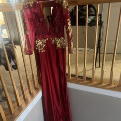 Red Prom Dress With Gold Accents 