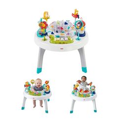 Fisher-Price 2-in-1 Sit-to-Stand Activity Center and Toddler Play Table, Spin ‘n Play Safari, Unisex