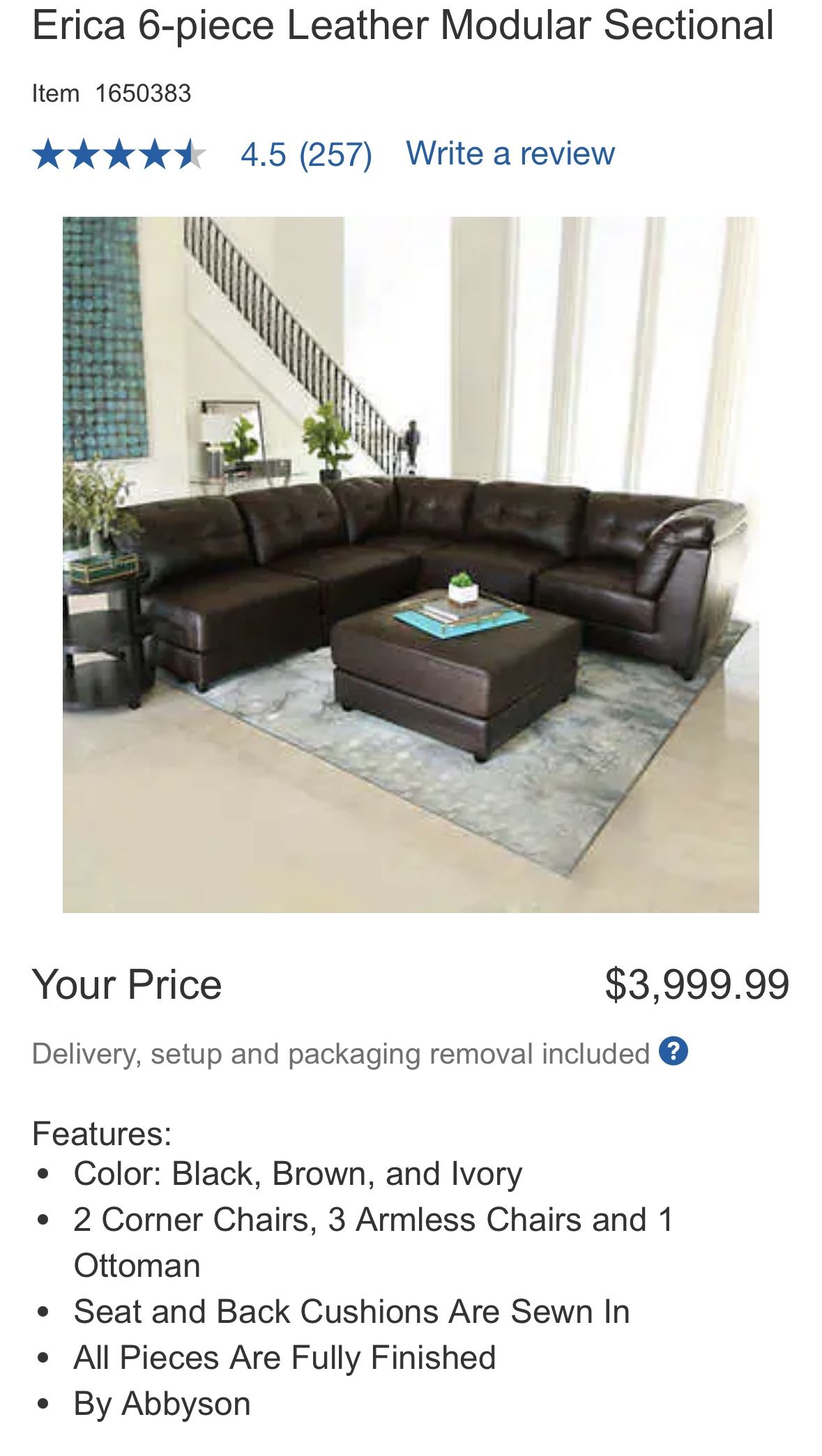 Abbyson erica leather sectional deals