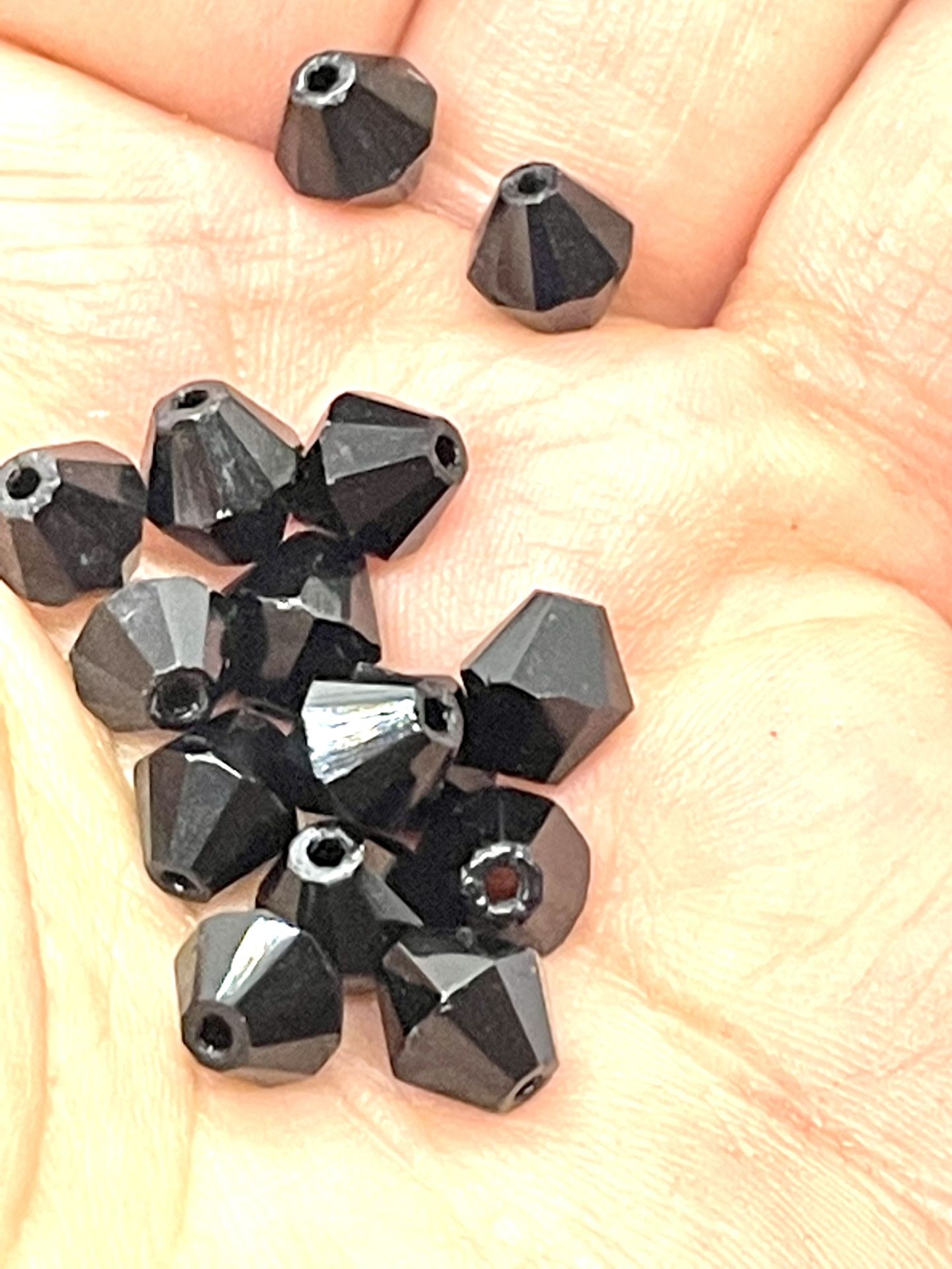 Lot Of 42 Vintage Black Bicone Crystals
