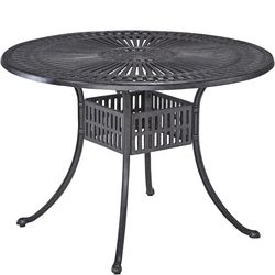 42” Round Cast Aluminum Outdoor Patio Dining Table w/ Umbrella Hole – Charcoal Gray