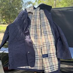 Vintage Navy blue Burberry quilted reversible men’s corduroy collared jacket