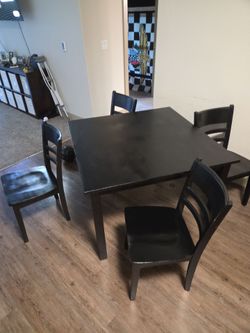 Black Wood Dining Table with 4 Chairs