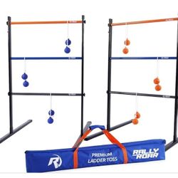 New Rally and Roar Metal Ladder Toss Game Set with 2 Targets, 6 Rubber Bolas, Zippered Carrying Case