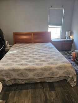 Modern King-Size Bed Frame with 2 Matching Nightstands $150