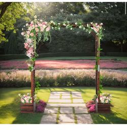 Tan Wood Arbor with Planter Garden Arch