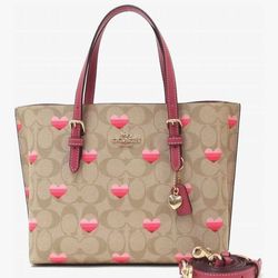 Coach Mollie Red and Pink Hearts Leather Crossbody Tote Bag Valentine's Love