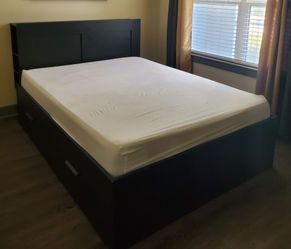 Black Queen Bed Frame + Mattress for Sale