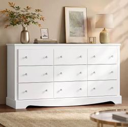 WLIVE 63" Dresser for Bedroom, Modern 9 Drawer Dresser with Exclusive Anti-Tip Structure, Large Wooden Chest of Drawers with Metal Handles for Living