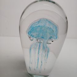 Hand Blown 6" Glass Jellyfish Jumbo Paperweight Figurine Sea Animal Collection