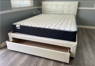 Queen White Euro Platform Bed With Orthopedic Mattress Included