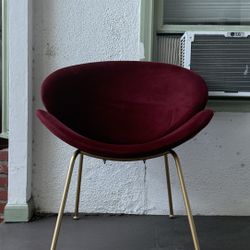 Vine Red Modern Accent Chair with Golden Metal Legs