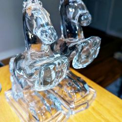 Vintage Glass Horse Book Ends 