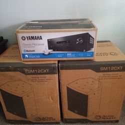 Yamaha  stereo receiver R-S202 (Bluetooth), Pair of Atlas Sound  12"  cabinet Speaker system